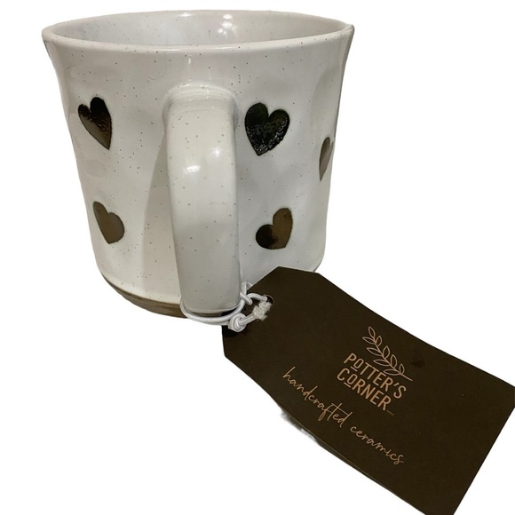 Potter’s Corner Handcrafted Ceramics White Ceramic Gold Heart’s and Gold Trim - Picture 3 of 8
